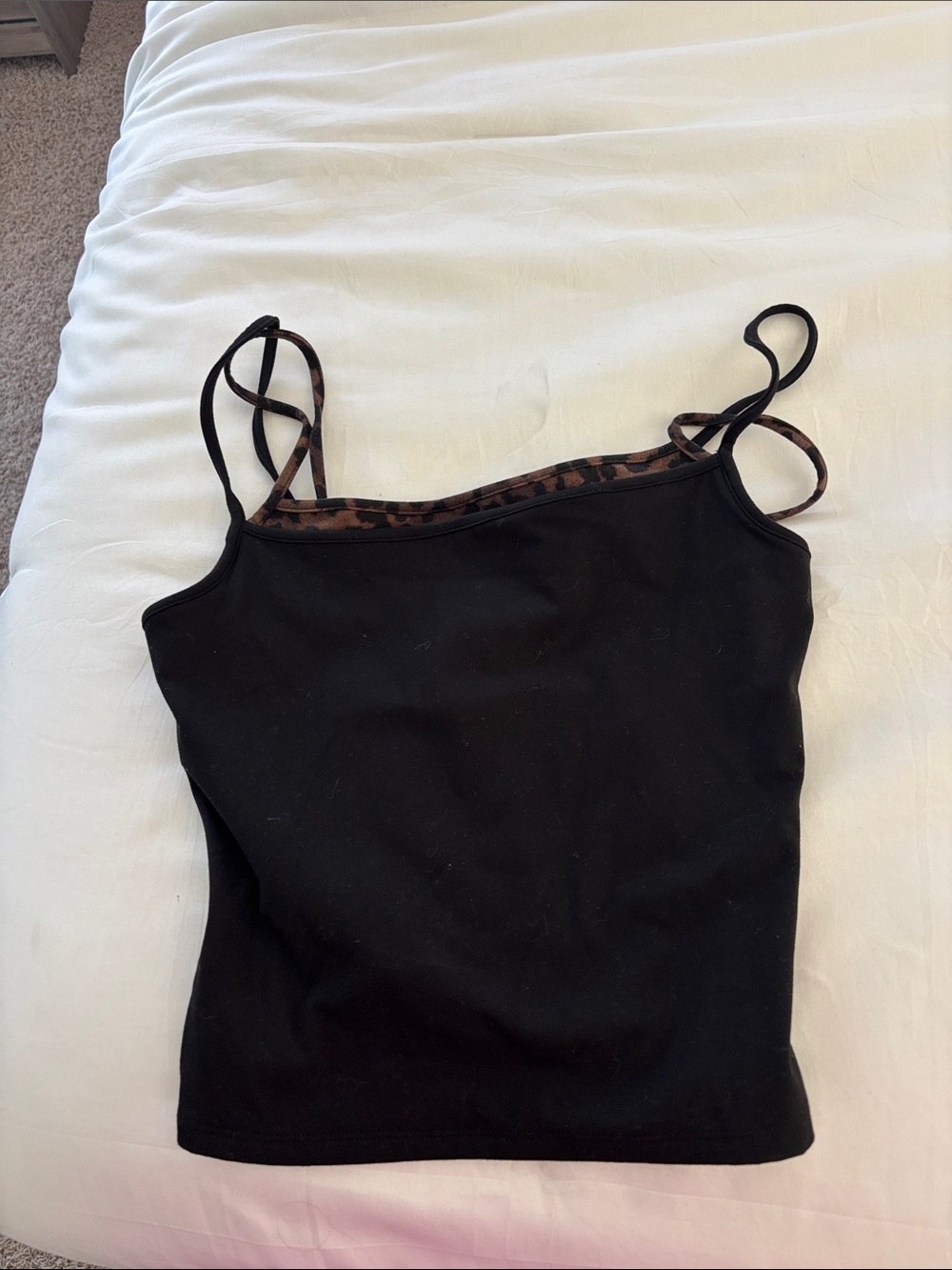 Garage sleek scoop double layered cheetah print + black tank